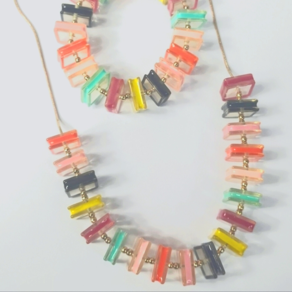 🌼 Vintage square bead necklace + bracelet set